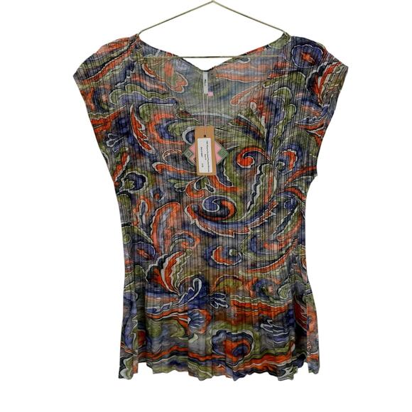 Vintage Y2K Euro Printed Top Milano Printed Plisse Pleated Sleeveless Blouse M - Picture 8 of 8